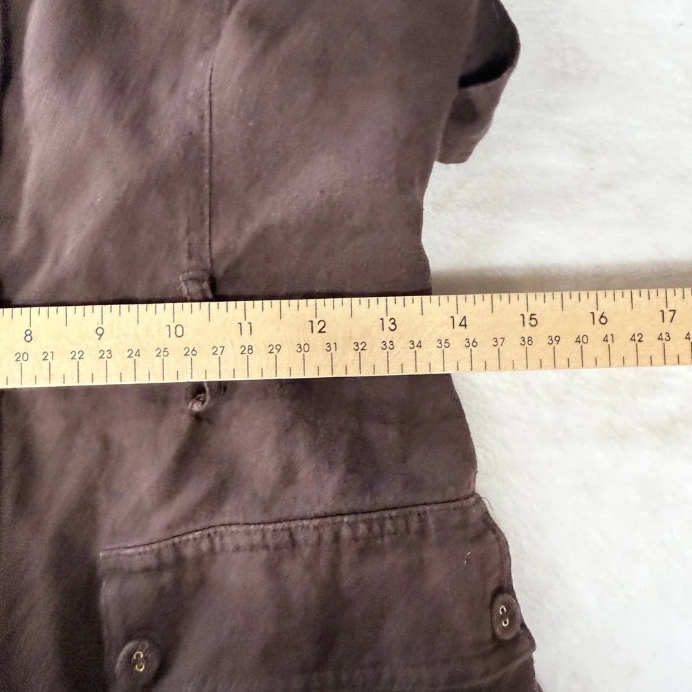 House‎ of Harlow 1960 Brown Linen Blend Utility Short Romper Button Front Sz 4